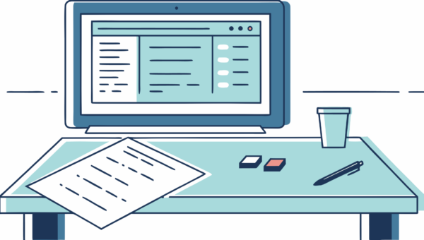 document on the table and computer 30