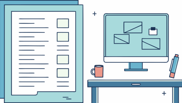 document on the table and computer 7