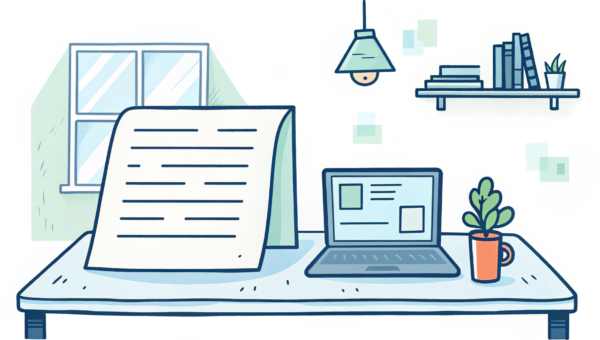 document on the table and computer 89